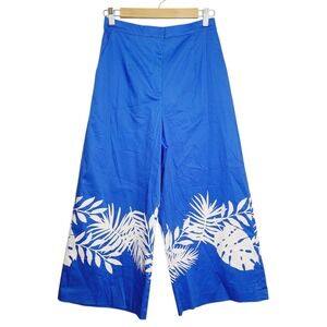 Hutch Blue White Palm Print Wide Leg‎ Pants Cotton Resort Coastal Chic 4